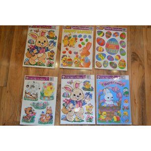 Vintage Happy Easter Egg Basket Bunny Rabbit Chick Window Static Cling Lot